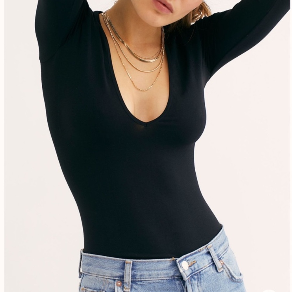 Free People Intimately Black Long Sleeve Top - XS/S